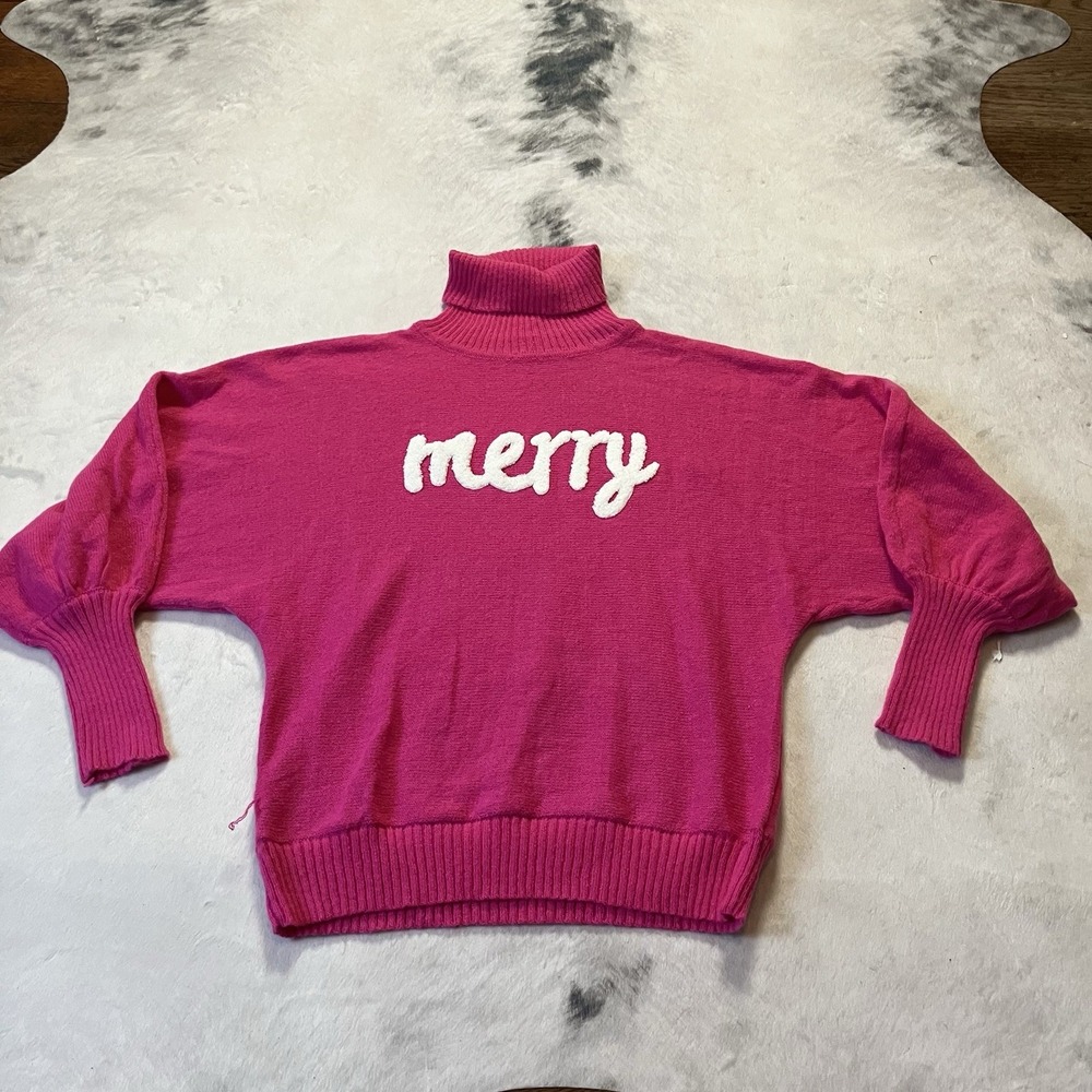 Miss Sparkling Sweater Womens Size Large‎ Merry Turtleneck Hot Pink Holiday